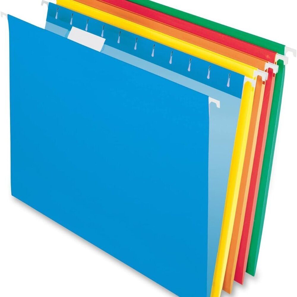 Hanging File Folders, Letter Size, Assorted Colors, 1/5-Cut Adjustable Tabs, 25